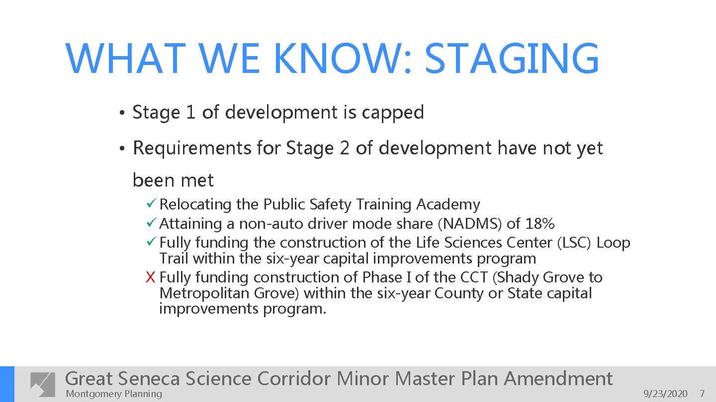WHAT WE KNOW: STAGING • Stage 1 of development is capped • Requirements for