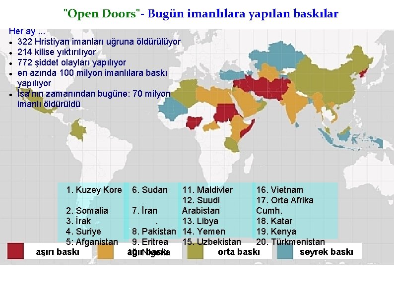 "Open Doors"- Bugün imanlılara yapılan baskılar Her ay. . . 322 Hristiyan imanları uğruna