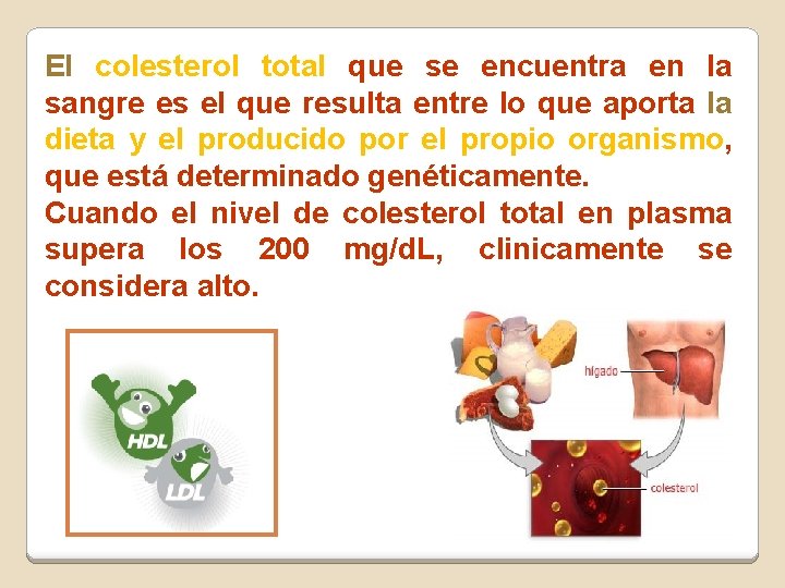 El colesterol total que se encuentra en la sangre es el que resulta entre El colesterol total que se encuentra en la sangre es el que resulta entre
