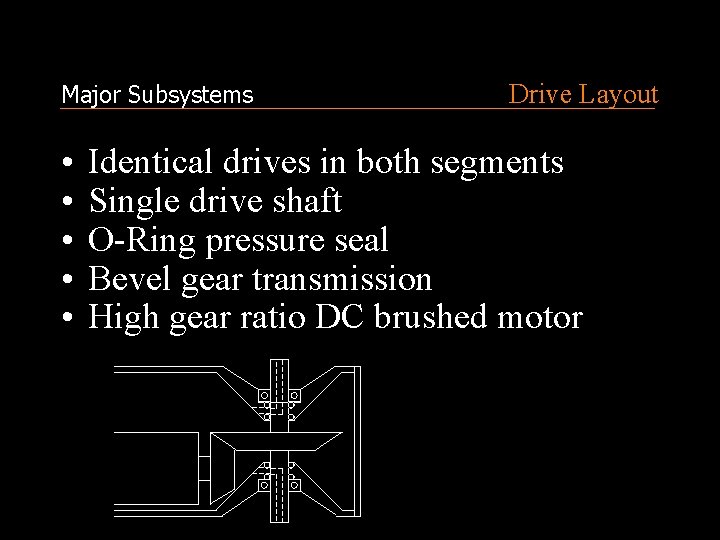 Major Subsystems • • • Drive Layout Identical drives in both segments Single drive