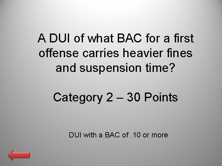 A DUI of what BAC for a first offense carries heavier fines and suspension