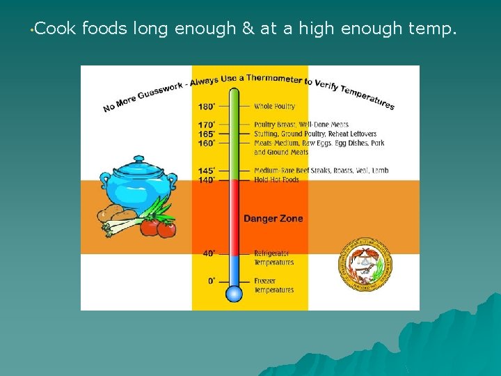  • Cook foods long enough & at a high enough temp. 