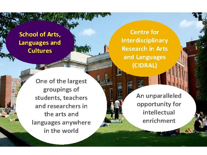 School of Arts, Languages and Cultures One of the largest groupings of students, teachers