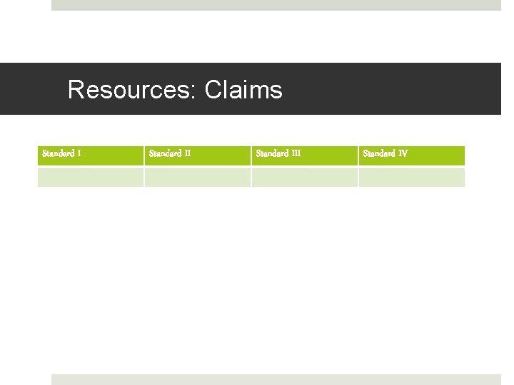 Resources: Claims Standard III Standard IV 