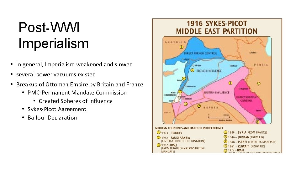 Post-WWI Imperialism • In general, Imperialism weakened and slowed • several power vacuums existed