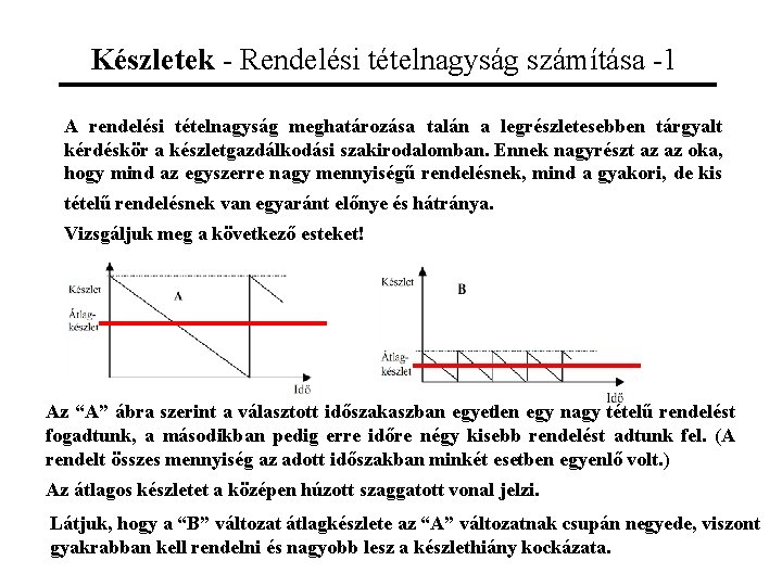 Készletek - Rendelési tételnagyság számítása -1 A rendelési tételnagyság meghatározása talán a legrészletesebben tárgyalt