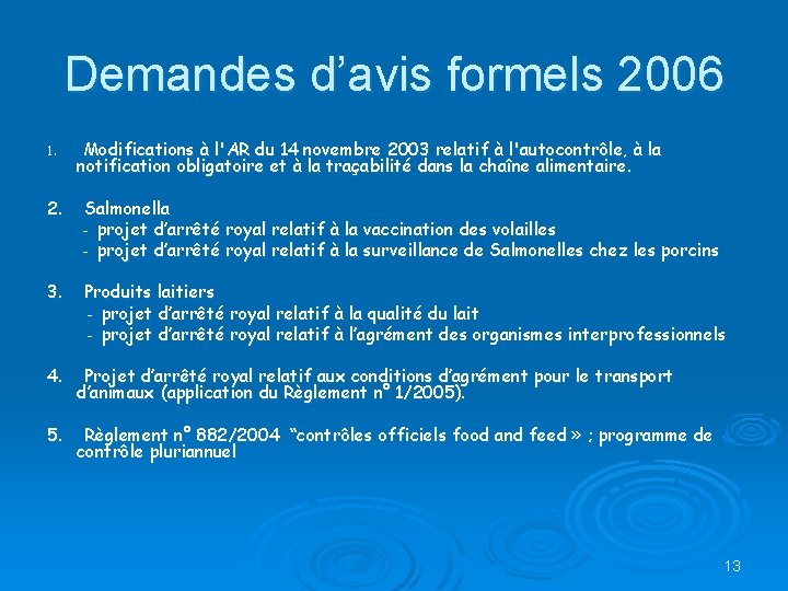 Demandes d’avis formels 2006 1. Modifications à l'AR du 14 novembre 2003 relatif à