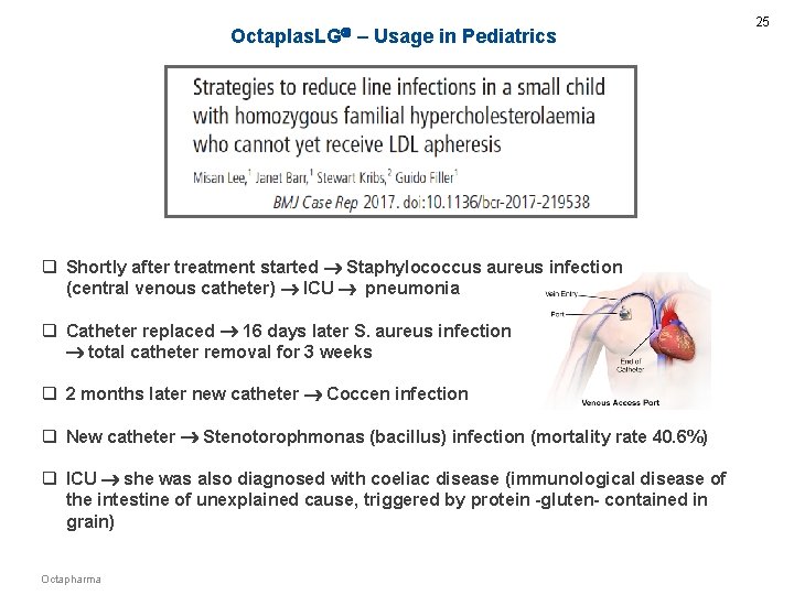 Octaplas. LG – Usage in Pediatrics q Shortly after treatment started Staphylococcus aureus infection