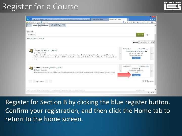 Register for a Course Register for Section B by clicking the blue register button.