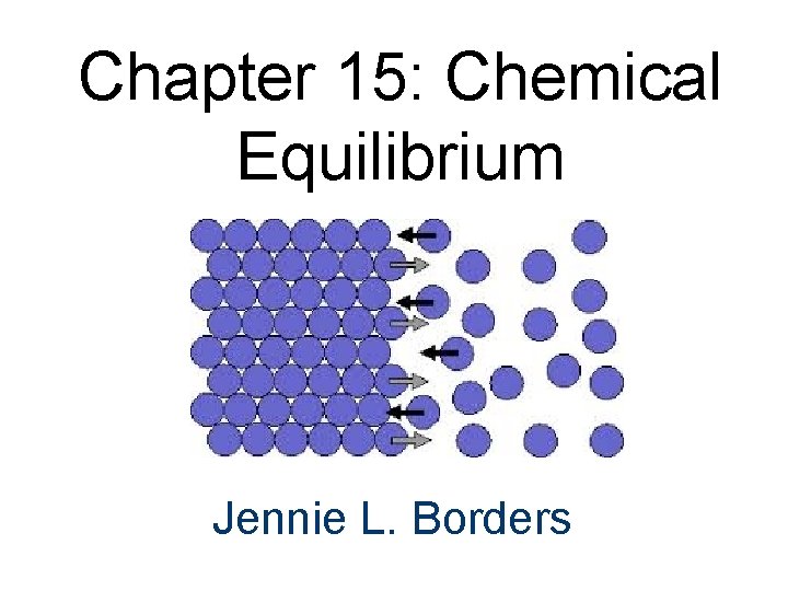 Chapter 15: Chemical Equilibrium Jennie L. Borders 