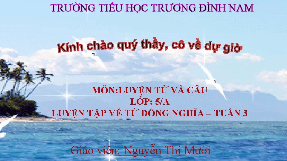 TRƯỜNG TIỂU HỌC TRƯƠNG ĐÌNH NAM MÔN: LUYỆN TỪ VÀ C U LỚP: 5/A