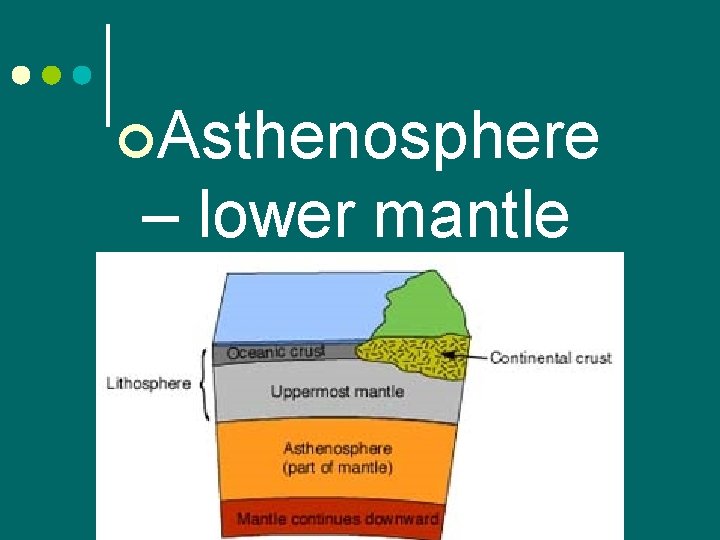 ¢Asthenosphere – lower mantle 