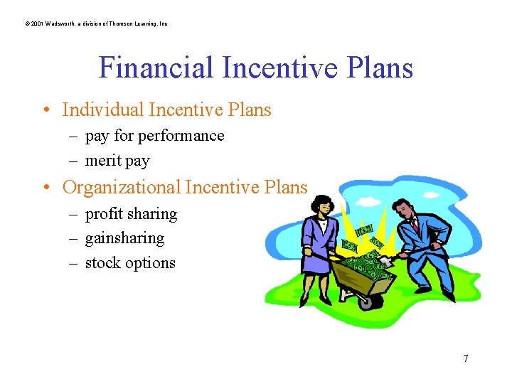 © 2001 Wadsworth, a division of Thomson Learning, Inc Financial Incentive Plans • Individual