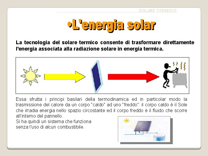 SOLARE TERMICO La tecnologia del solare termico consente di trasformare direttamente l'energia associata alla