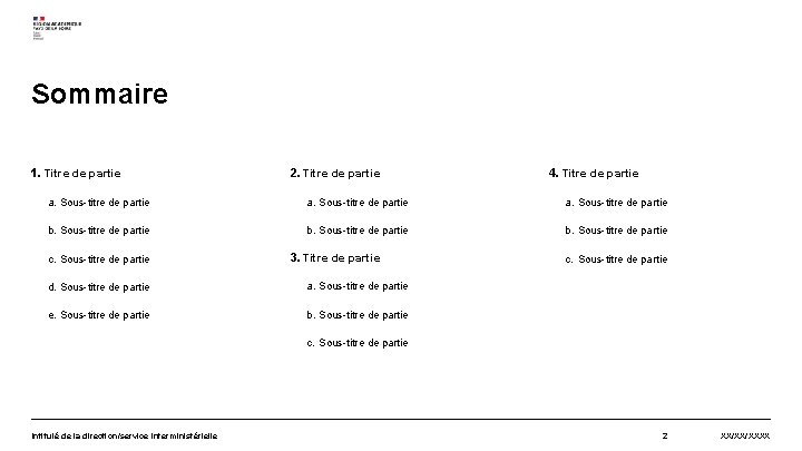 Sommaire 1. Titre de partie 2. Titre de partie 4. Titre de partie a.