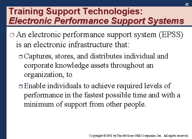 Training Support Technologies: Electronic Performance Support Systems 42 ¦ An electronic performance support system Training Support Technologies: Electronic Performance Support Systems 42 ¦ An electronic performance support system
