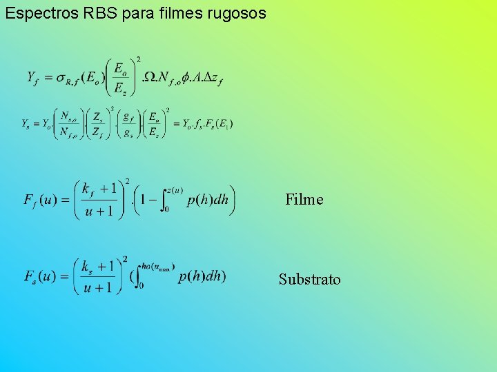 Espectros RBS para filmes rugosos Filme Substrato 