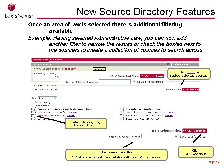 New Source Directory Features Once an area of law is selected there is additional