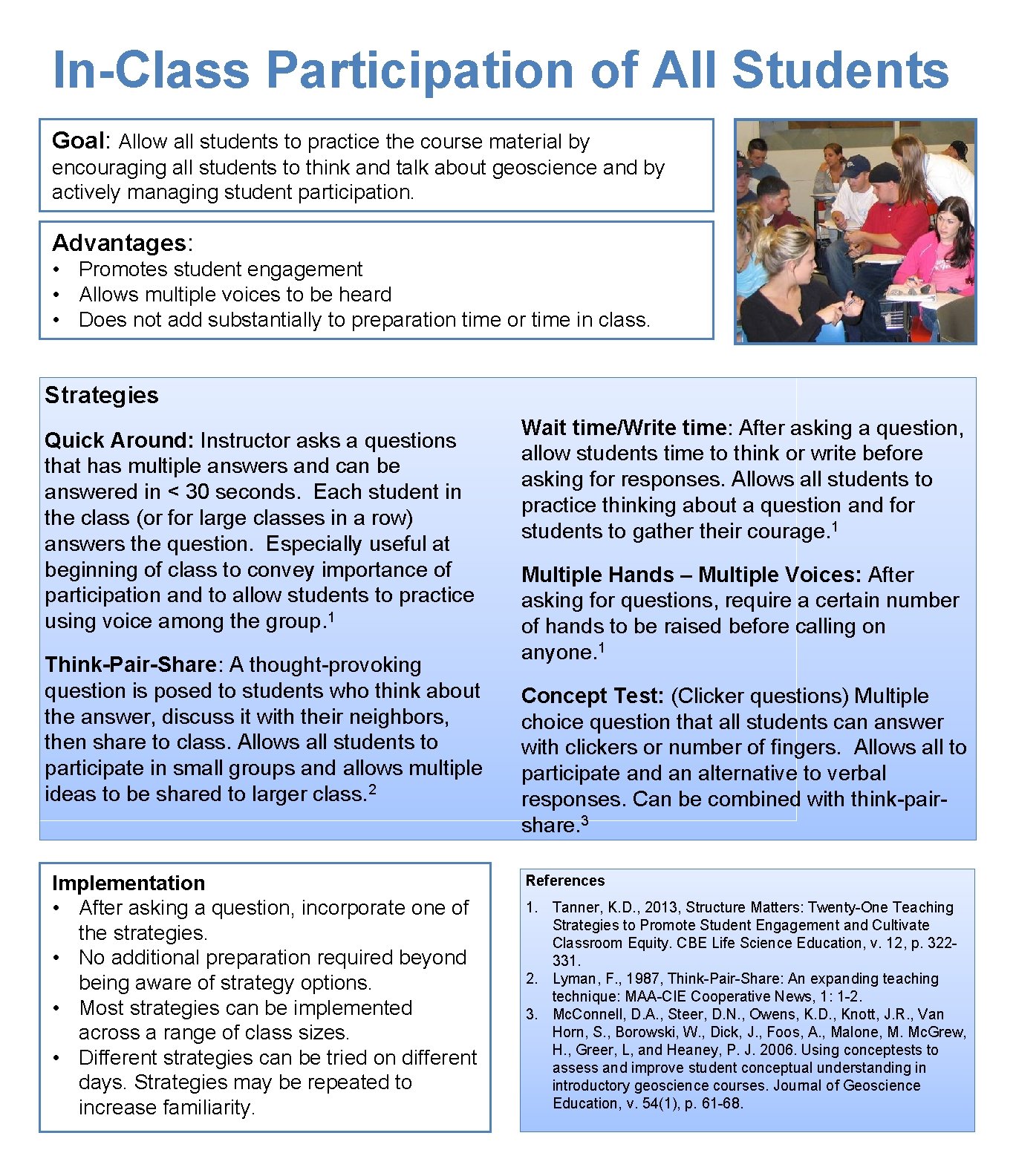 In-Class Participation of All Students Goal: Allow all students to practice the course material