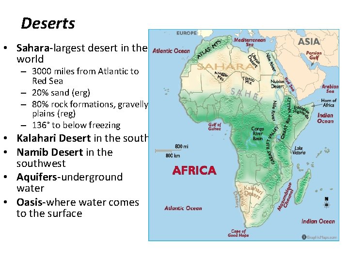 Deserts • Sahara-largest desert in the world – 3000 miles from Atlantic to Red