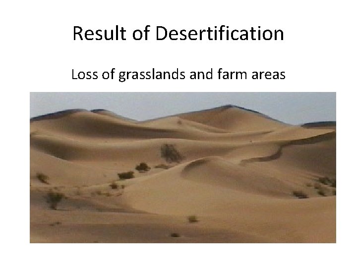 Result of Desertification Loss of grasslands and farm areas 