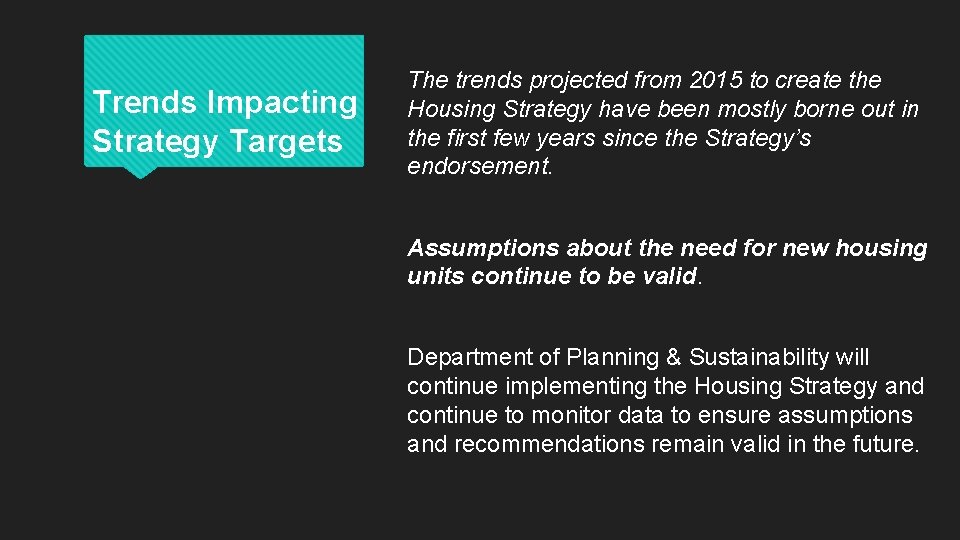 Trends Impacting Strategy Targets The trends projected from 2015 to create the Housing Strategy