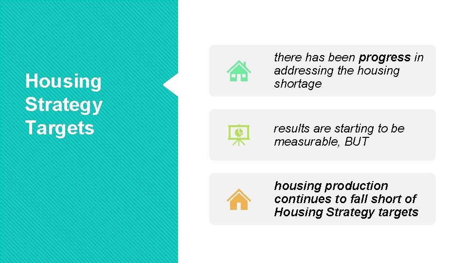 Housing Strategy Targets there has been progress in addressing the housing shortage results are