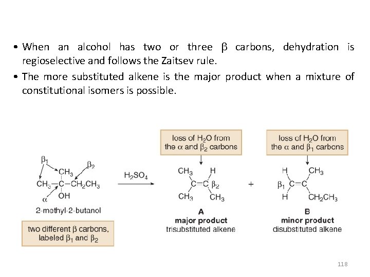  • When an alcohol has two or three carbons, dehydration is regioselective and