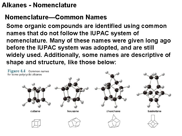 Alkanes - Nomenclature—Common Names Some organic compounds are identified using common names that do