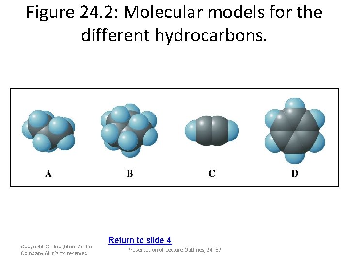 Figure 24. 2: Molecular models for the different hydrocarbons. Copyright © Houghton Mifflin Company.