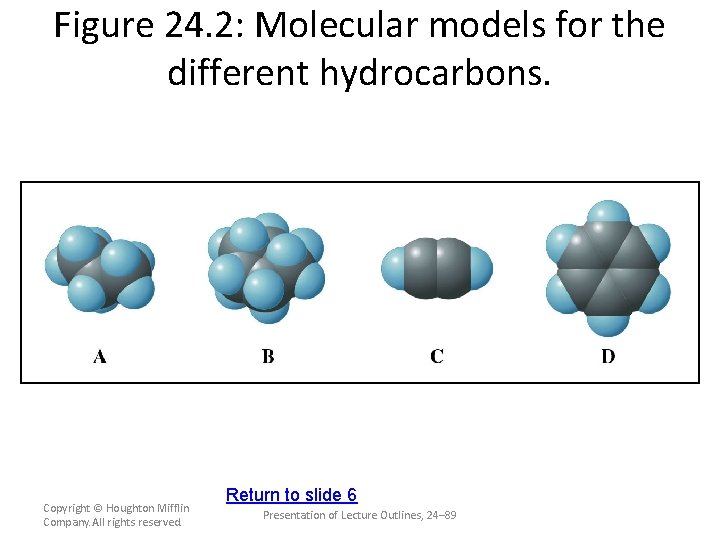 Figure 24. 2: Molecular models for the different hydrocarbons. Copyright © Houghton Mifflin Company.