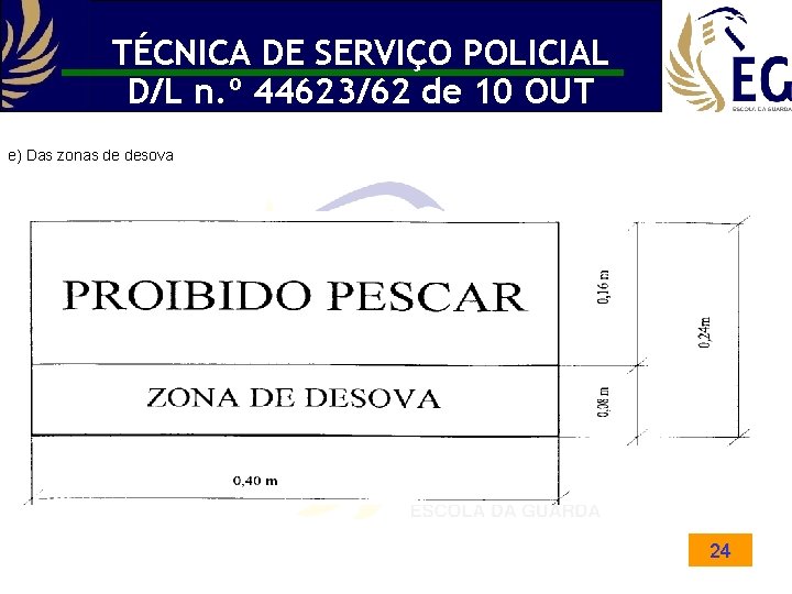 TÉCNICA DE SERVIÇO POLICIAL D/L n. º 44623/62 de 10 OUT e) Das zonas