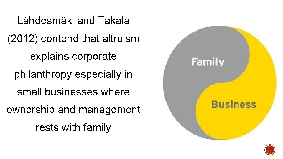 Lähdesmäki and Takala (2012) contend that altruism explains corporate philanthropy especially in small businesses