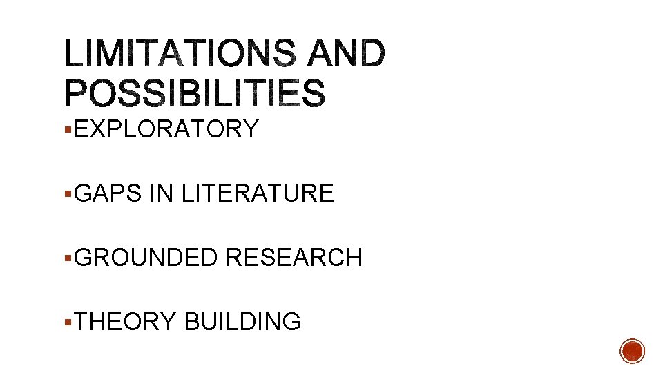 §EXPLORATORY §GAPS IN LITERATURE §GROUNDED RESEARCH §THEORY BUILDING 