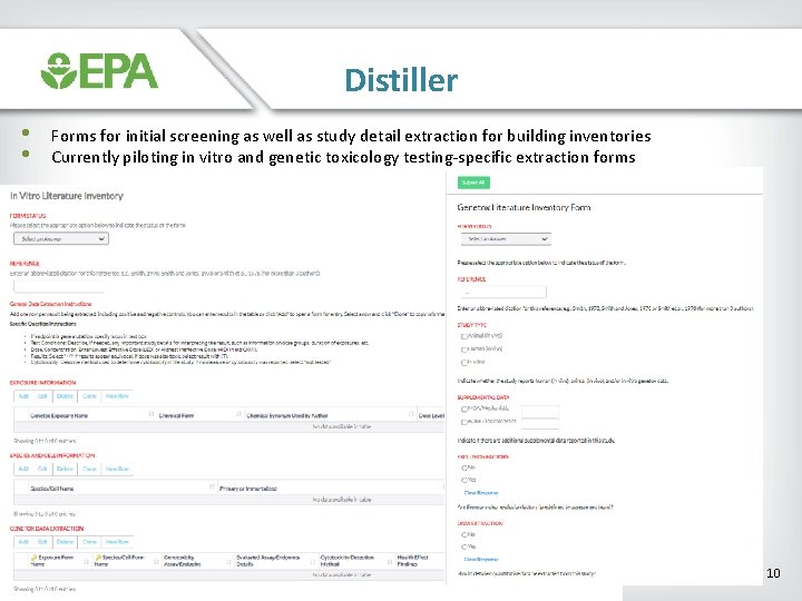 Distiller • • Forms for initial screening as well as study detail extraction for