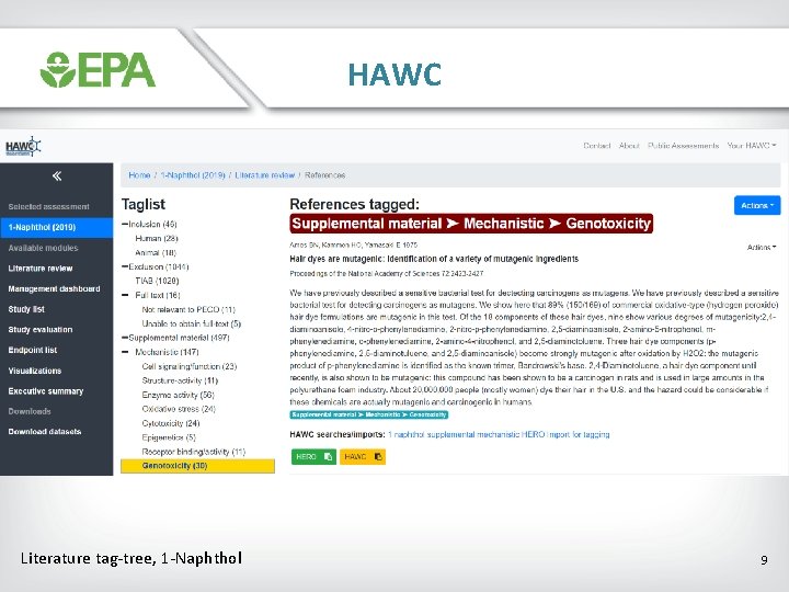 HAWC Literature tag-tree, 1 -Naphthol 9 