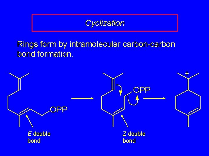 Cyclization Rings form by intramolecular carbon-carbon bond formation. + OPP E double bond Z