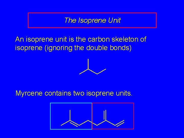 The Isoprene Unit An isoprene unit is the carbon skeleton of isoprene (ignoring the