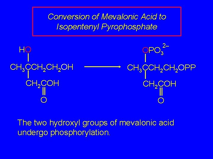 Conversion of Mevalonic Acid to Isopentenyl Pyrophosphate 2– HO OPO 3 CH 3 CCH
