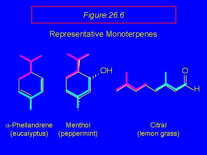Figure 26. 6 Representative Monoterpenes OH O H a-Phellandrene Menthol (eucalyptus) (peppermint) Citral (lemon