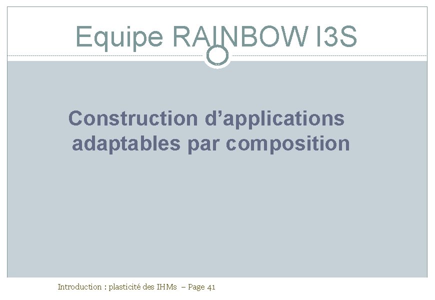 Equipe RAINBOW I 3 S Construction d’applications adaptables par composition Introduction : plasticité des