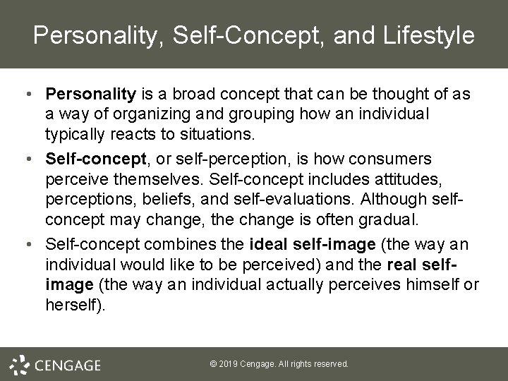 Personality, Self-Concept, and Lifestyle • Personality is a broad concept that can be thought