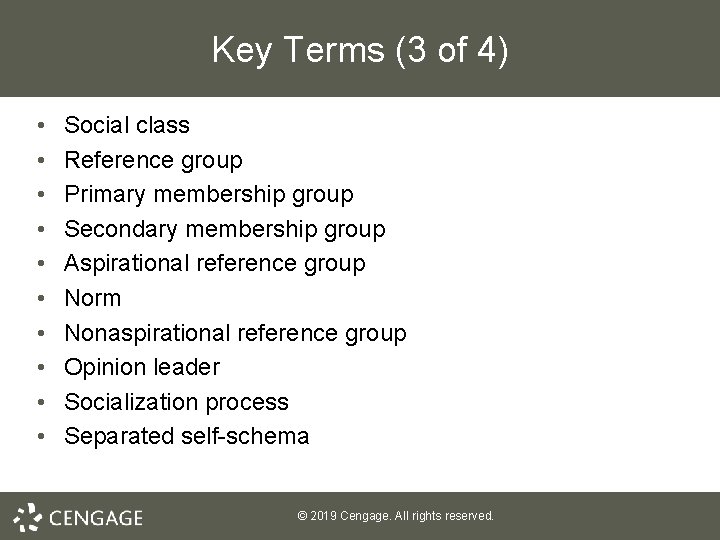 Key Terms (3 of 4) • • • Social class Reference group Primary membership