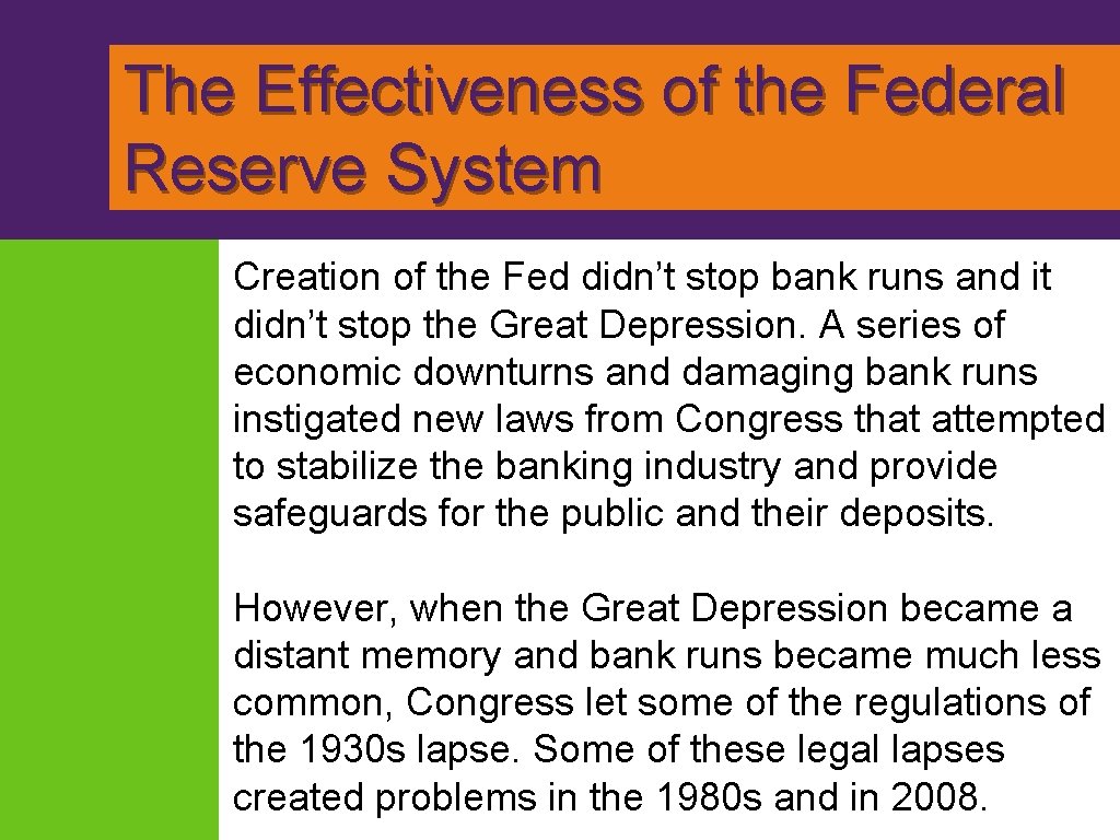 The Effectiveness of the Federal Reserve System Creation of the Fed didn’t stop bank