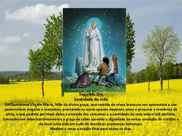 Segundo Dia Santidade de vida Oh!Santíssima Virgem Maria, Mãe da divina graça, que vestida