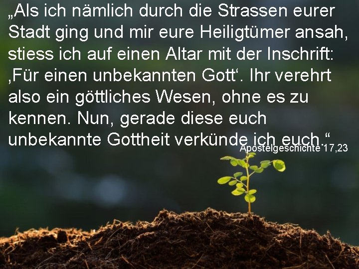 „Als ich nämlich durch die Strassen eurer Stadt ging und mir eure Heiligtümer ansah,