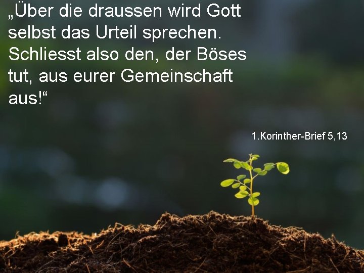 „Über die draussen wird Gott selbst das Urteil sprechen. Schliesst also den, der Böses