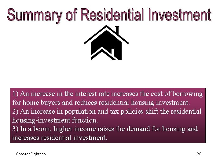 1) An increase in the interest rate increases the cost of borrowing for home
