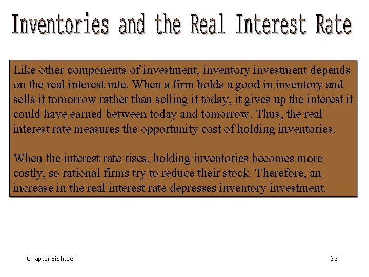 Like other components of investment, inventory investment depends on the real interest rate. When