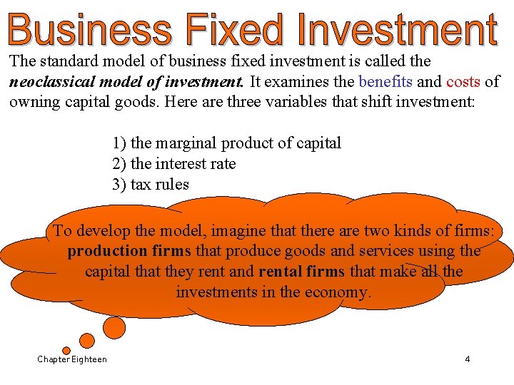 The standard model of business fixed investment is called the neoclassical model of investment.